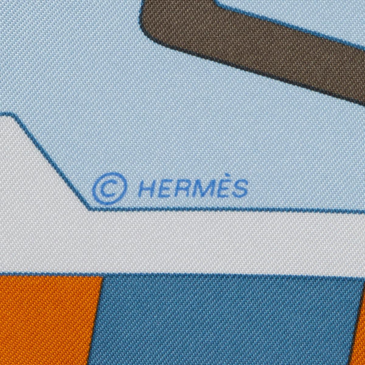 HERMES blue STEEPLE CHASSE MAXI POINTE Scarf silk Ciel Orange Anthracite 1