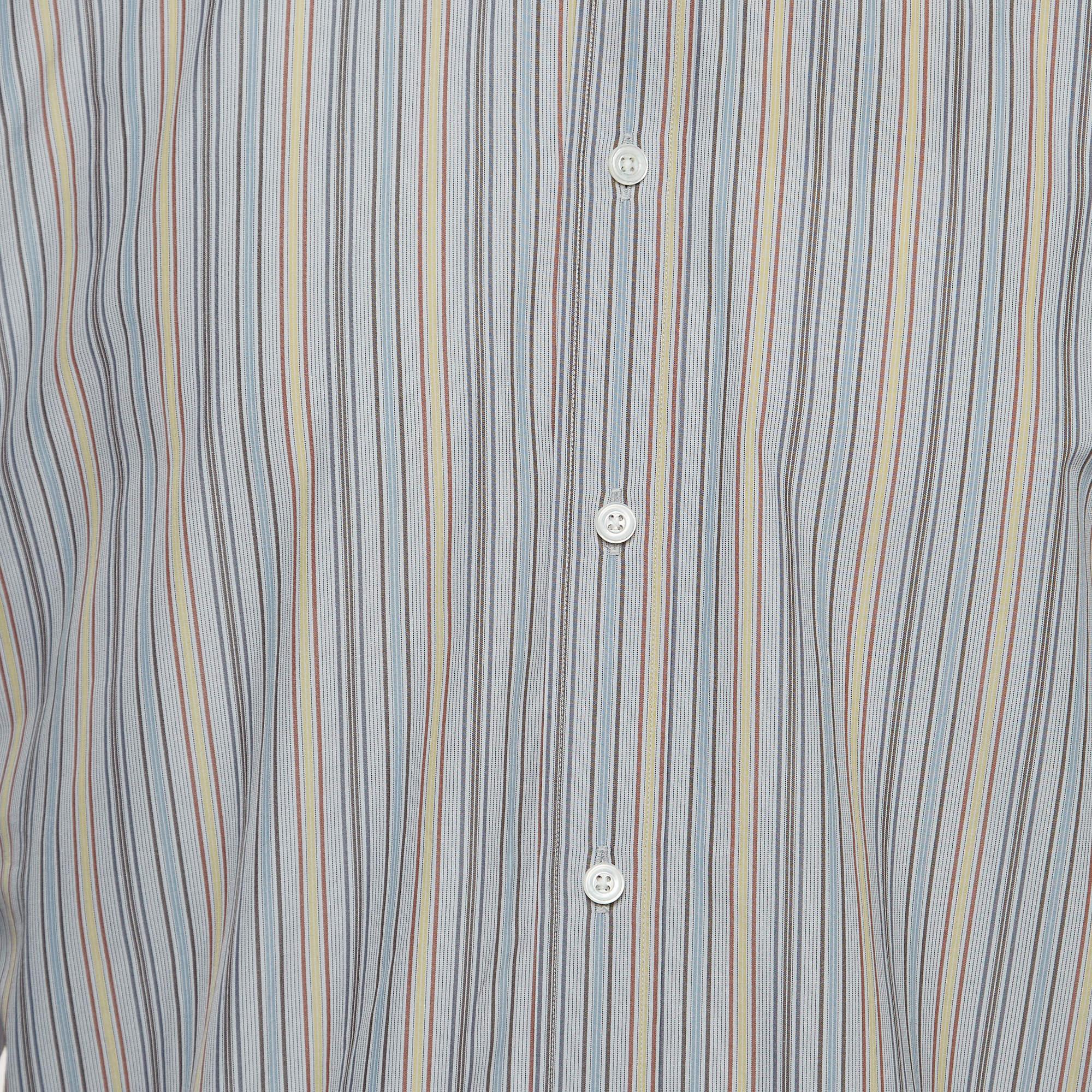 Hermes Blue Striped Cotton Button Front Full Sleeve Shirt L In Excellent Condition In Dubai, Al Qouz 2
