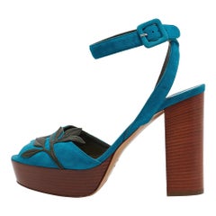 Hermes Blue Suede Ankle Strap Sandals Size 40