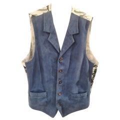 Vintage Hermès blue suede multicoloured silk vest