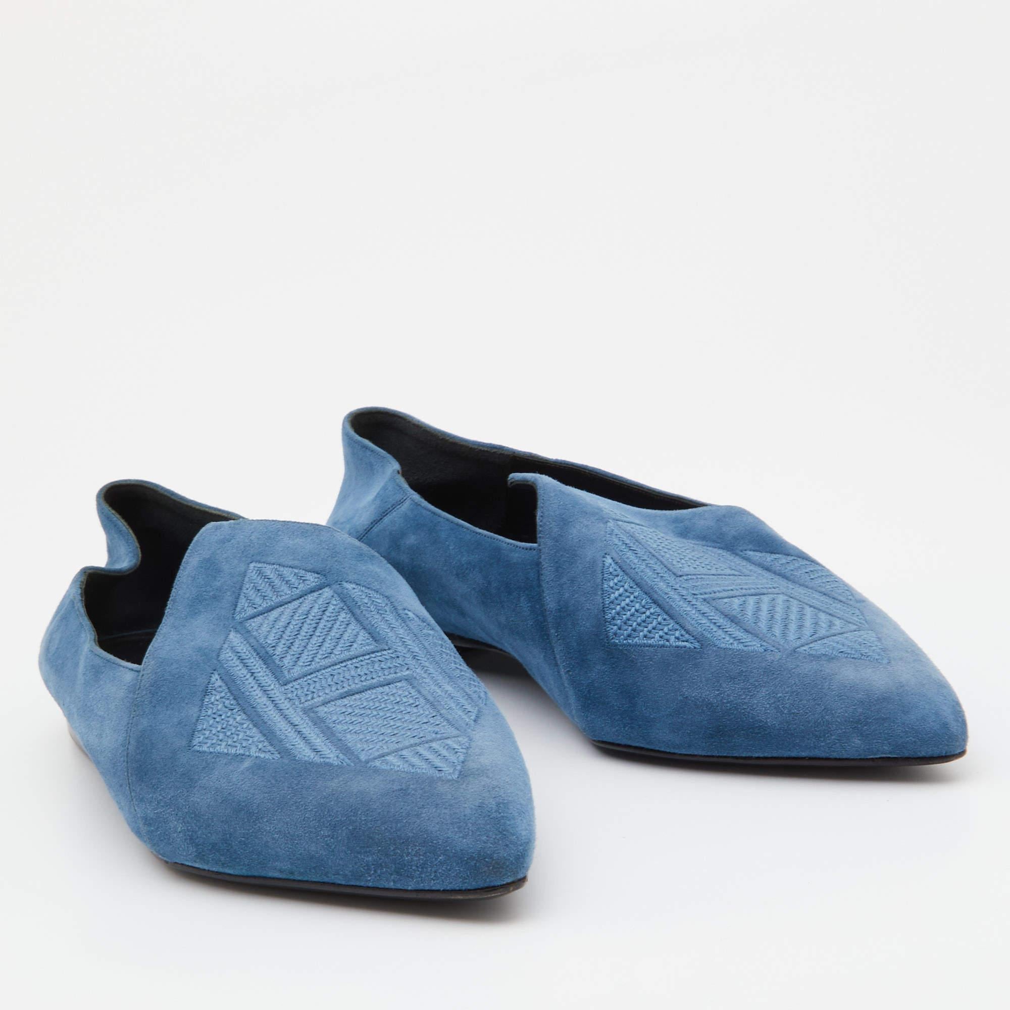 Hermes Blue Suede Pointed Toe Ballet Flats Size 39 In Excellent Condition In Dubai, Al Qouz 2