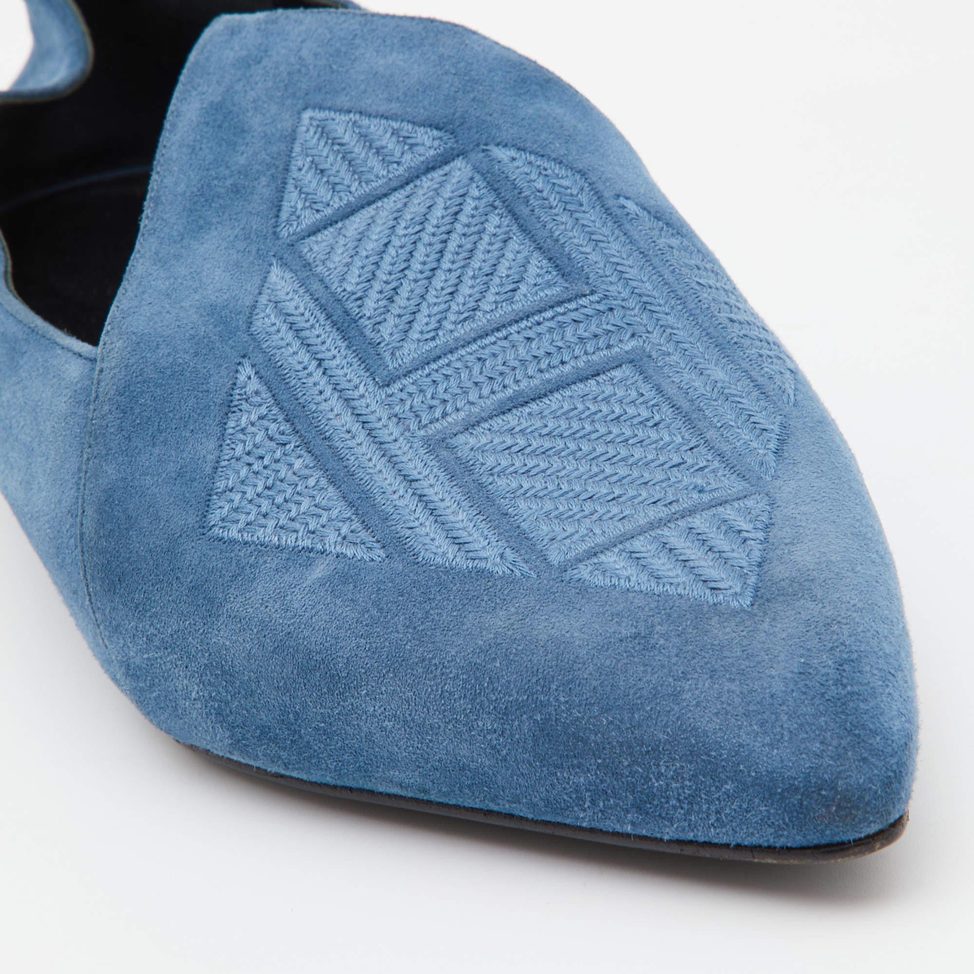 Hermes Blue Suede Pointed Toe Ballet Flats Size 39 1