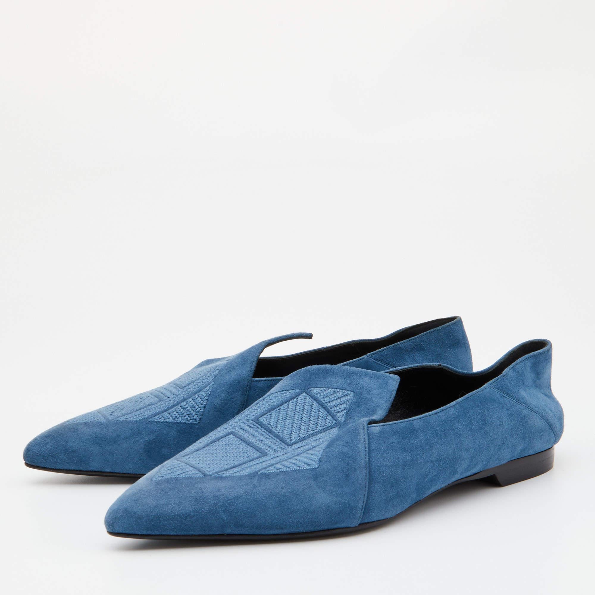 Hermes Blue Suede Pointed Toe Ballet Flats Size 39 2