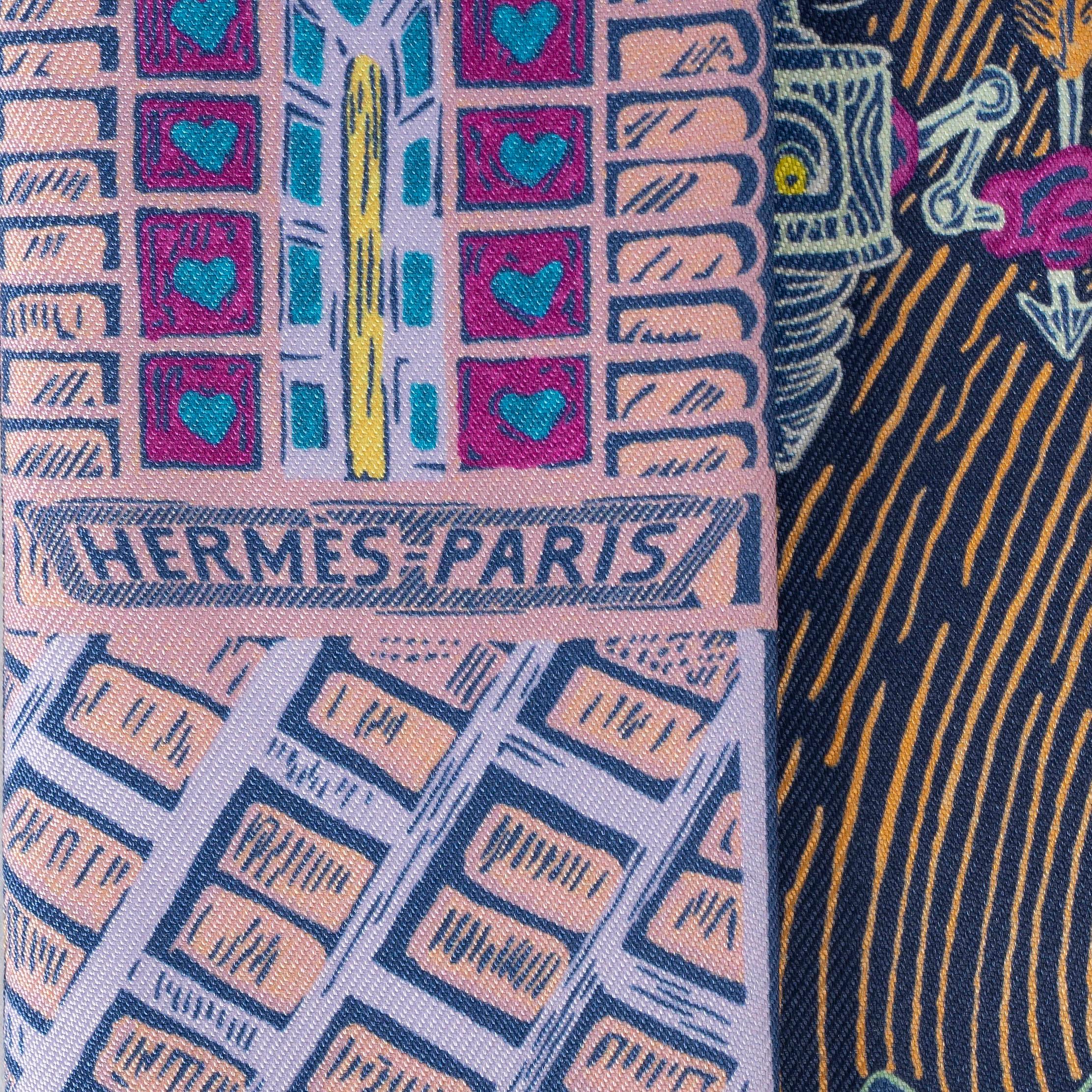 Blue HERMES blue SUPER SILK QUEST TWILLY Scarf Cobalt Rose Jaune For Sale