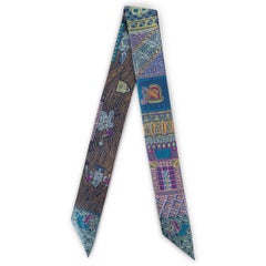 HERMES blue SUPER SILK QUEST TWILLY Scarf Cobalt Rose Jaune