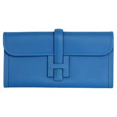 Hermes Blue Swift Leather H Jige Elan Clutch Bag
