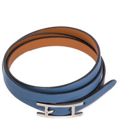 HERMES blue Swift leather HAPI 3 WRAP Bracelet