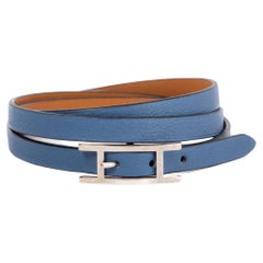 HERMES blue Swift leather HAPI 3 WRAP Bracelet