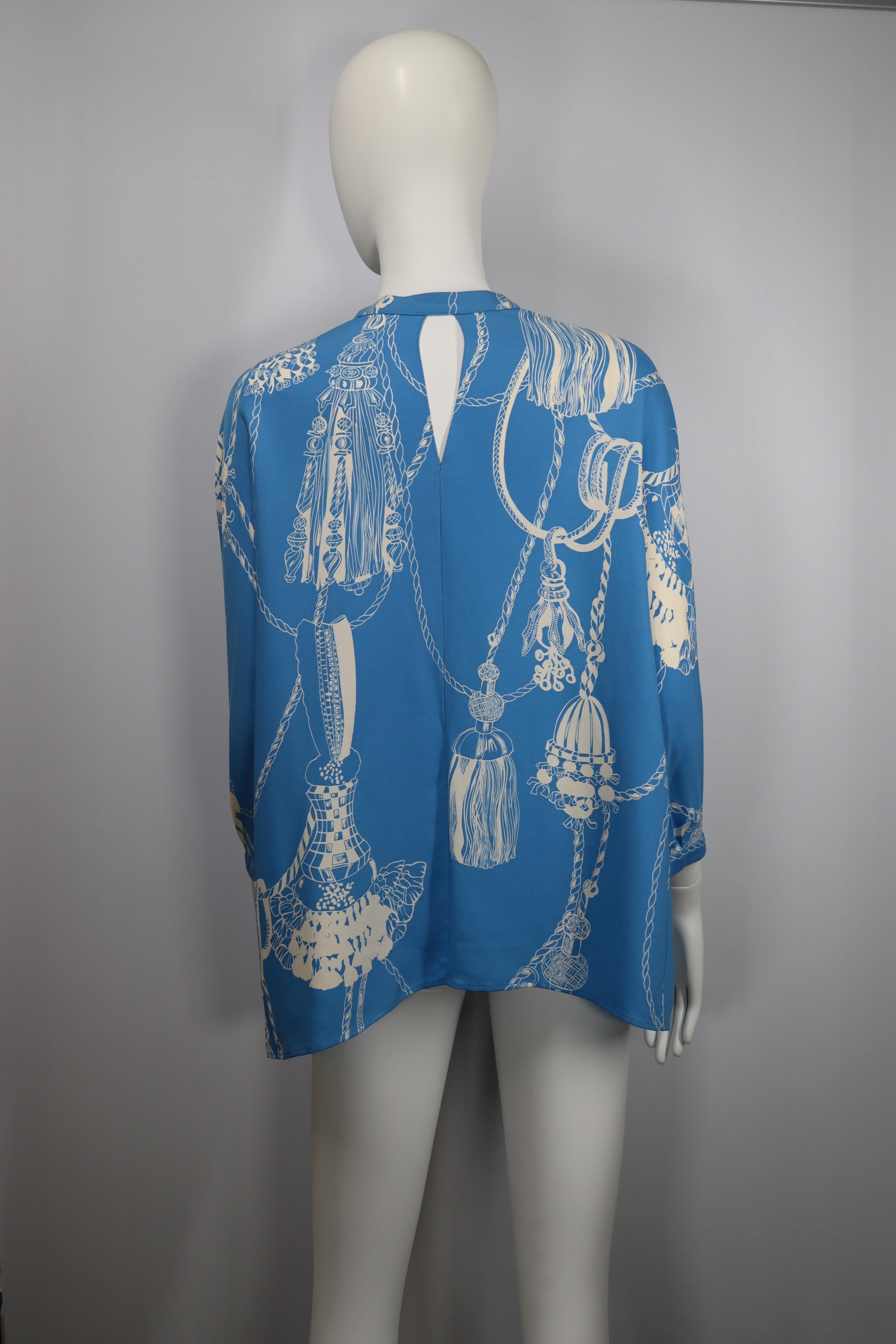 Hermès Blue Tassels Print Shirt In Excellent Condition In PARIS, FR