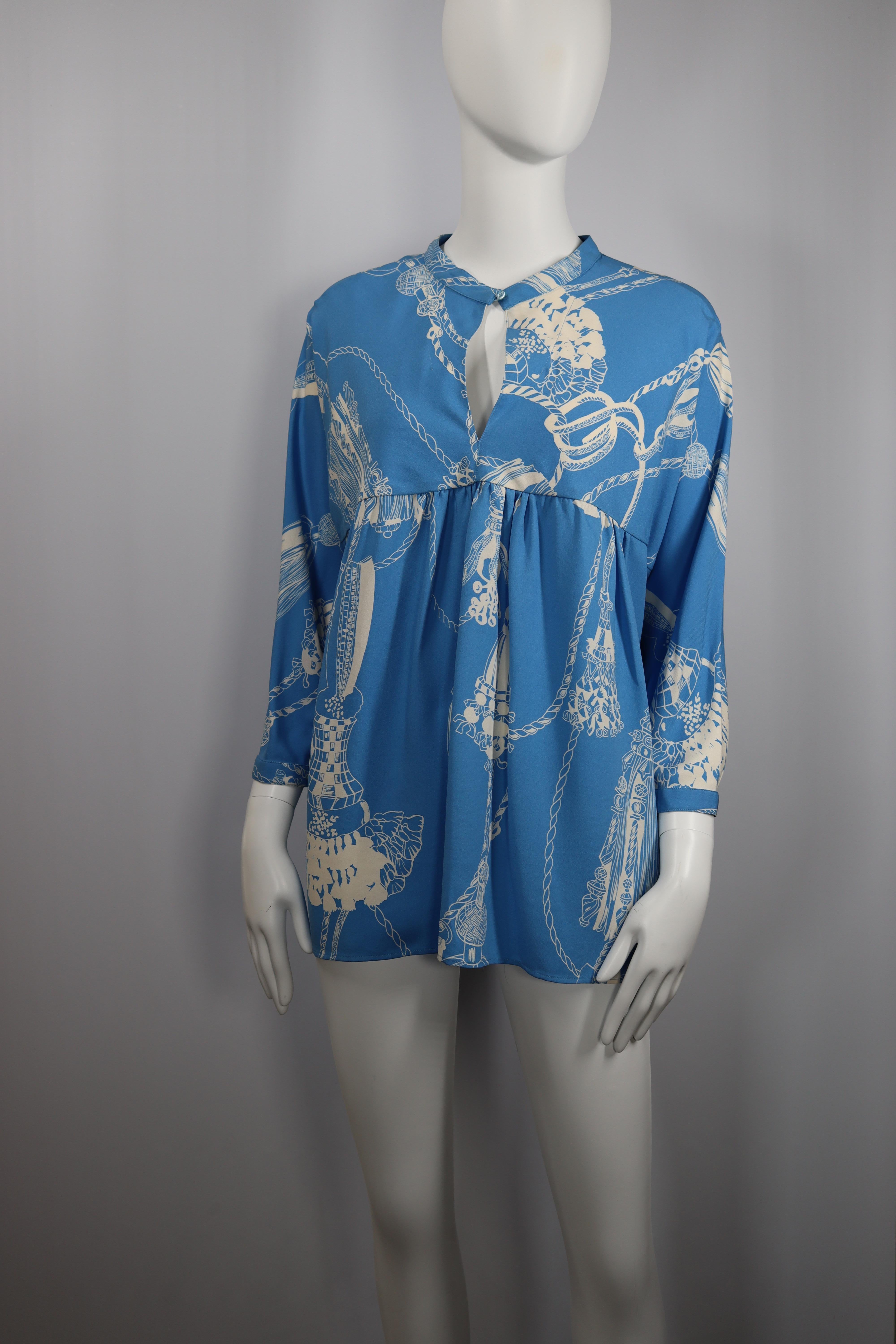 Women's Hermès Blue Tassels Print Shirt