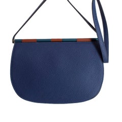 Hermes Blue Taurillon Clemence Leather Saut Hermes 25 PHW