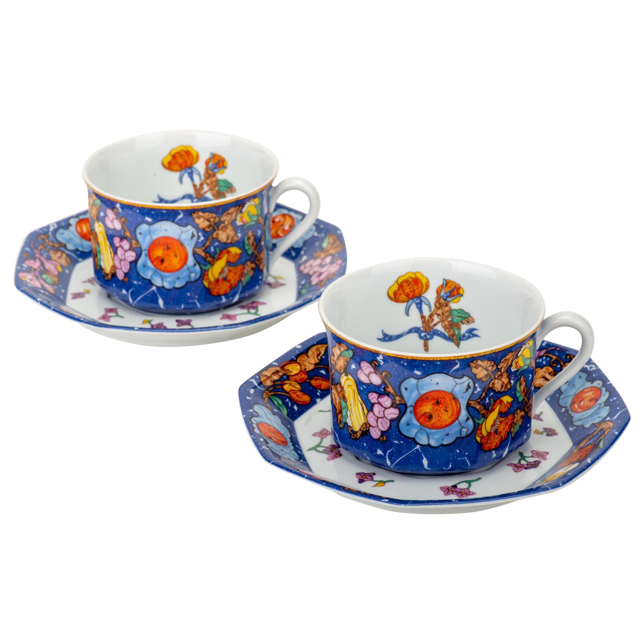 Hermès Blue Teacups & Saucers, Set of 2