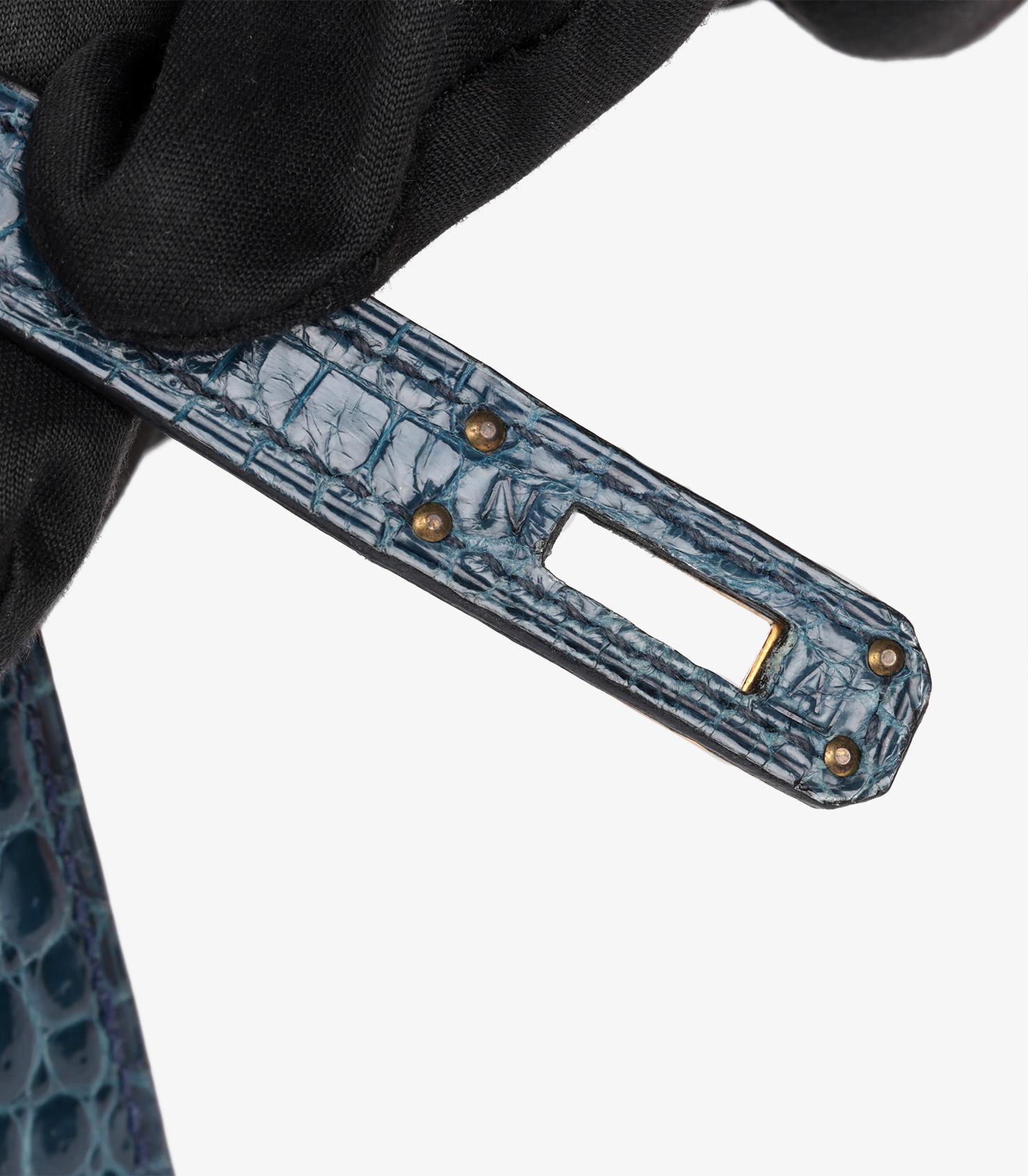 Hermès Bleu Tempete Cuir de crocodile Porosus brillant Vintage Kelly 20cm Sellier en vente 5