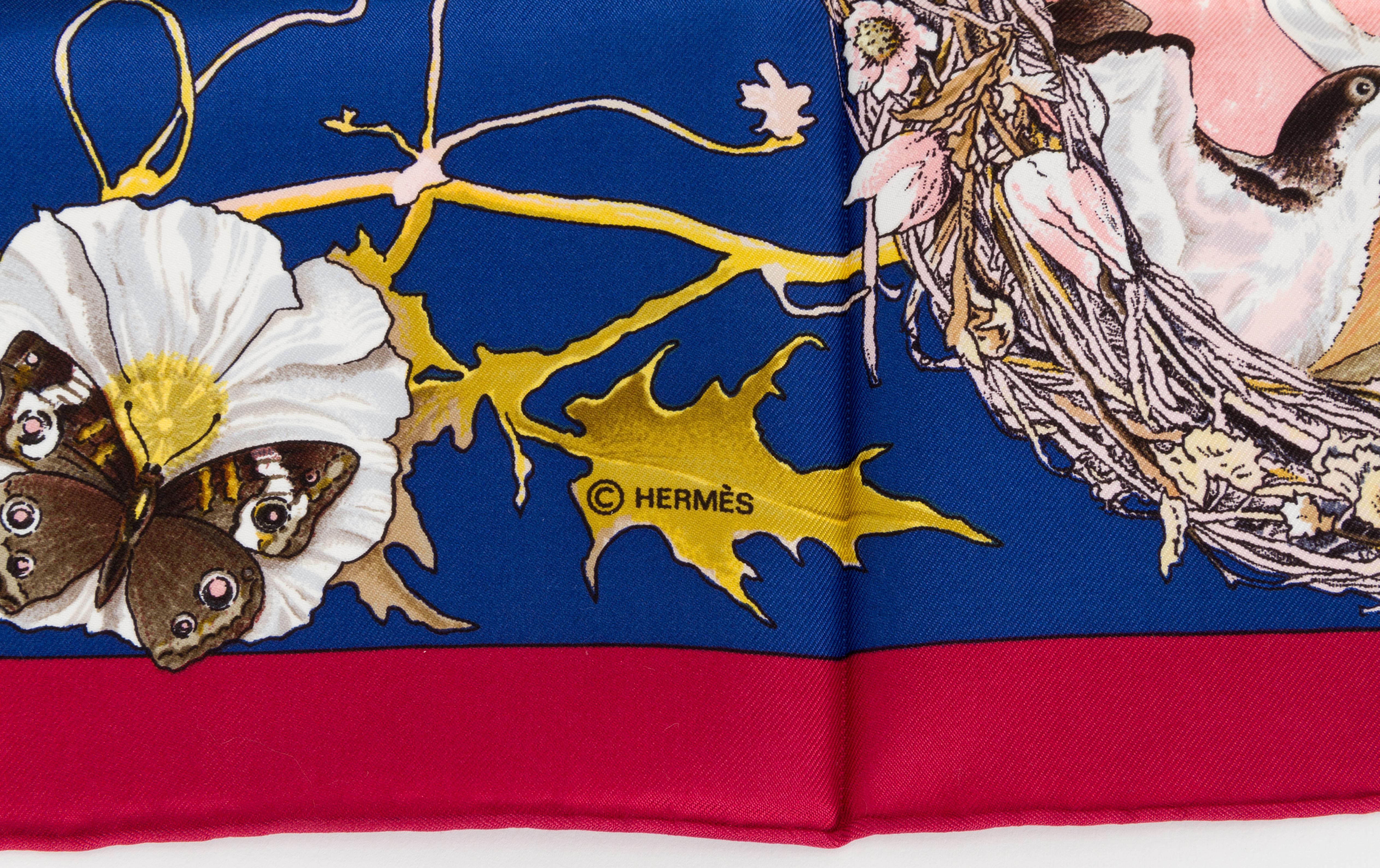 Hermès Blue Texas Wildlife Silk Scarf In Excellent Condition For Sale In West Hollywood, CA