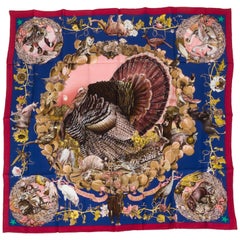 Hermès Blue Texas Wildlife Silk Scarf