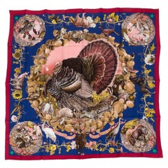 Hermès Blue Texas Wildlife Silk Scarf