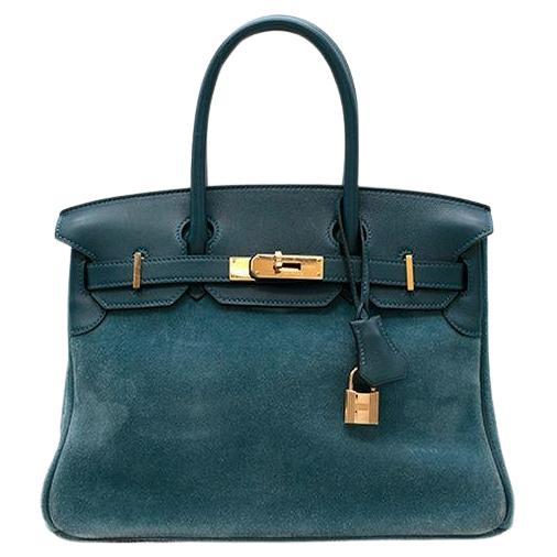 HERMÈS Blue Thalassa Veau Doblis & Swift Leather Grizzly Birkin 30