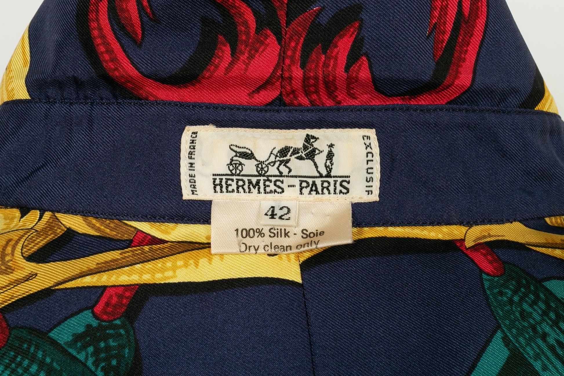 Hermès Blue-Ton Top / Shirt in Silk For Sale 3