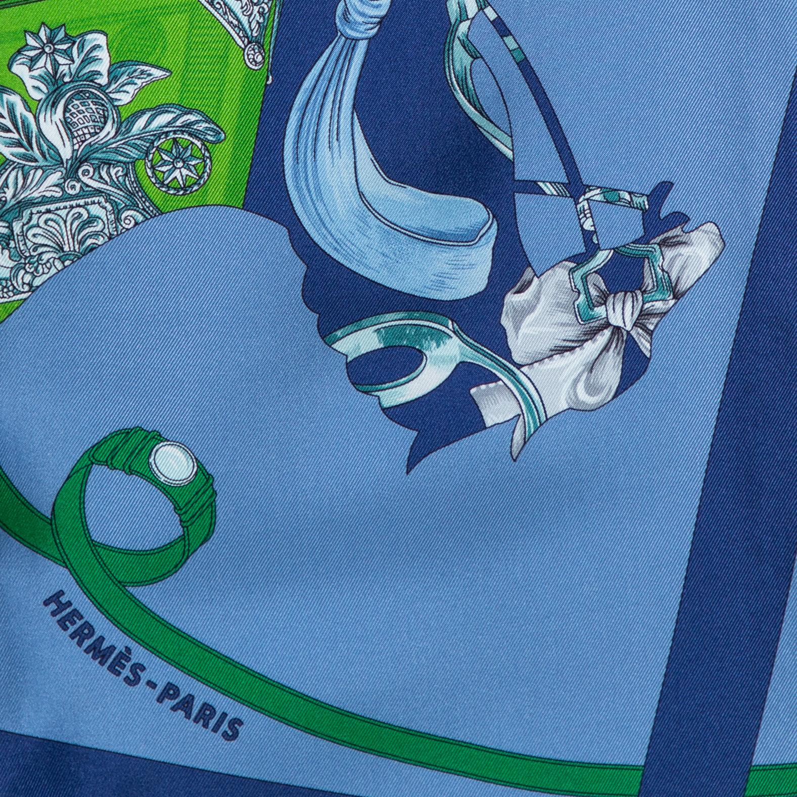 Women's Hermes Blue Tout en Carre Chevron Silk Maxi Twilly Cut Scarf