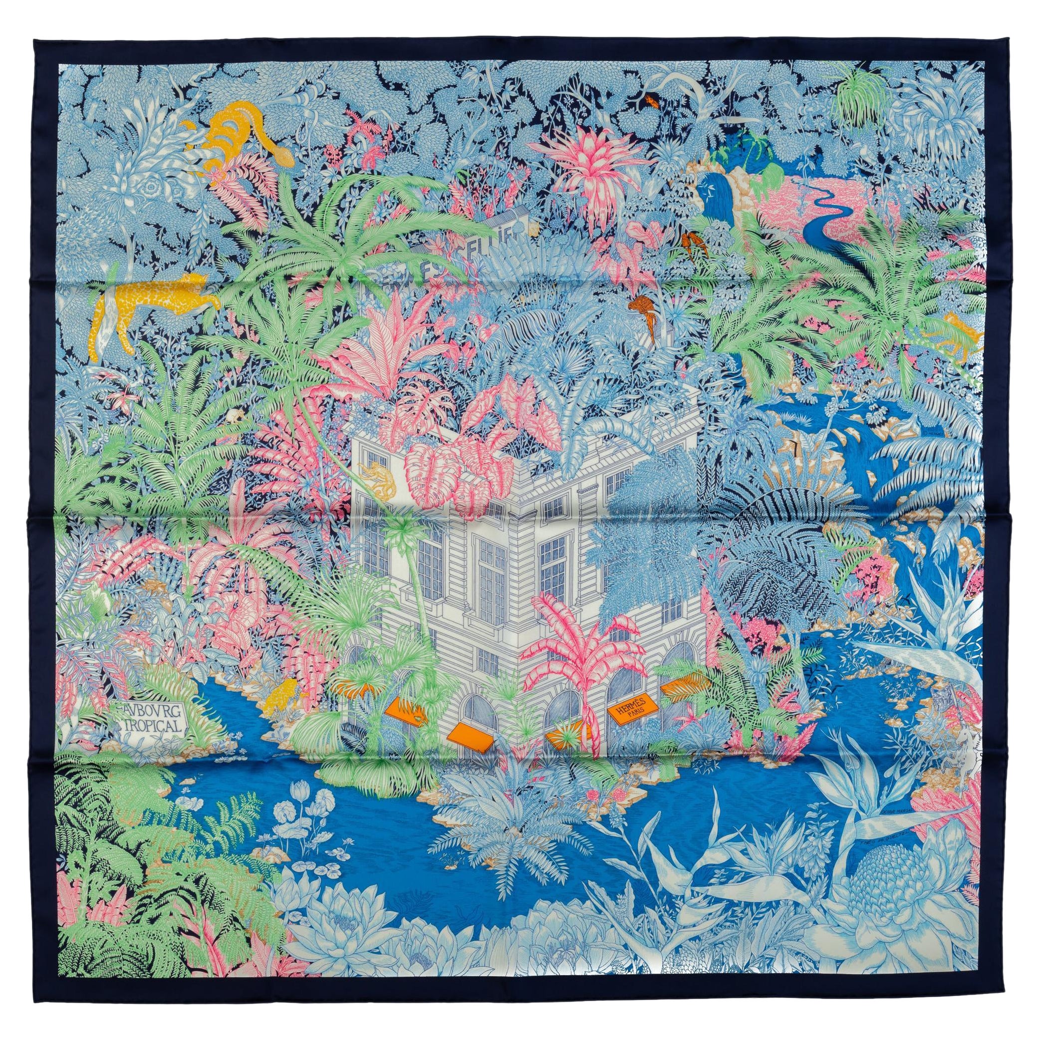 Hermès Blue Tropical Garden Silk Scarf New in Box in vendita