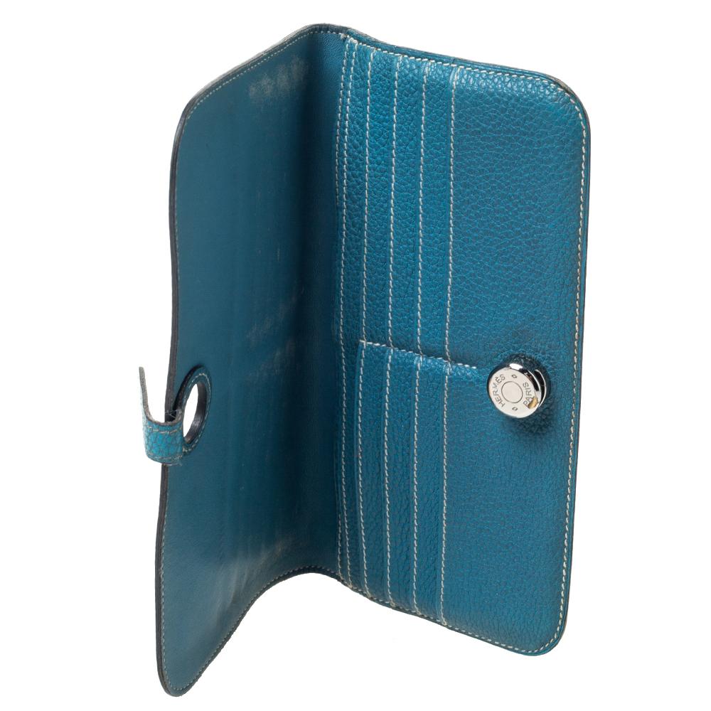 Hermes Blue Vache Liegee Leather Dogon Wallet 2