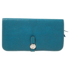 Hermes Blue Vache Liegee Leather Dogon Wallet