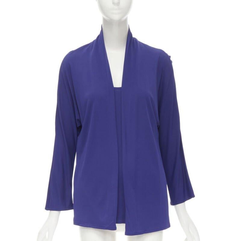 Blue HERMES blue viscose scoop neck double layered belted cardigan top FR40 M For Sale
