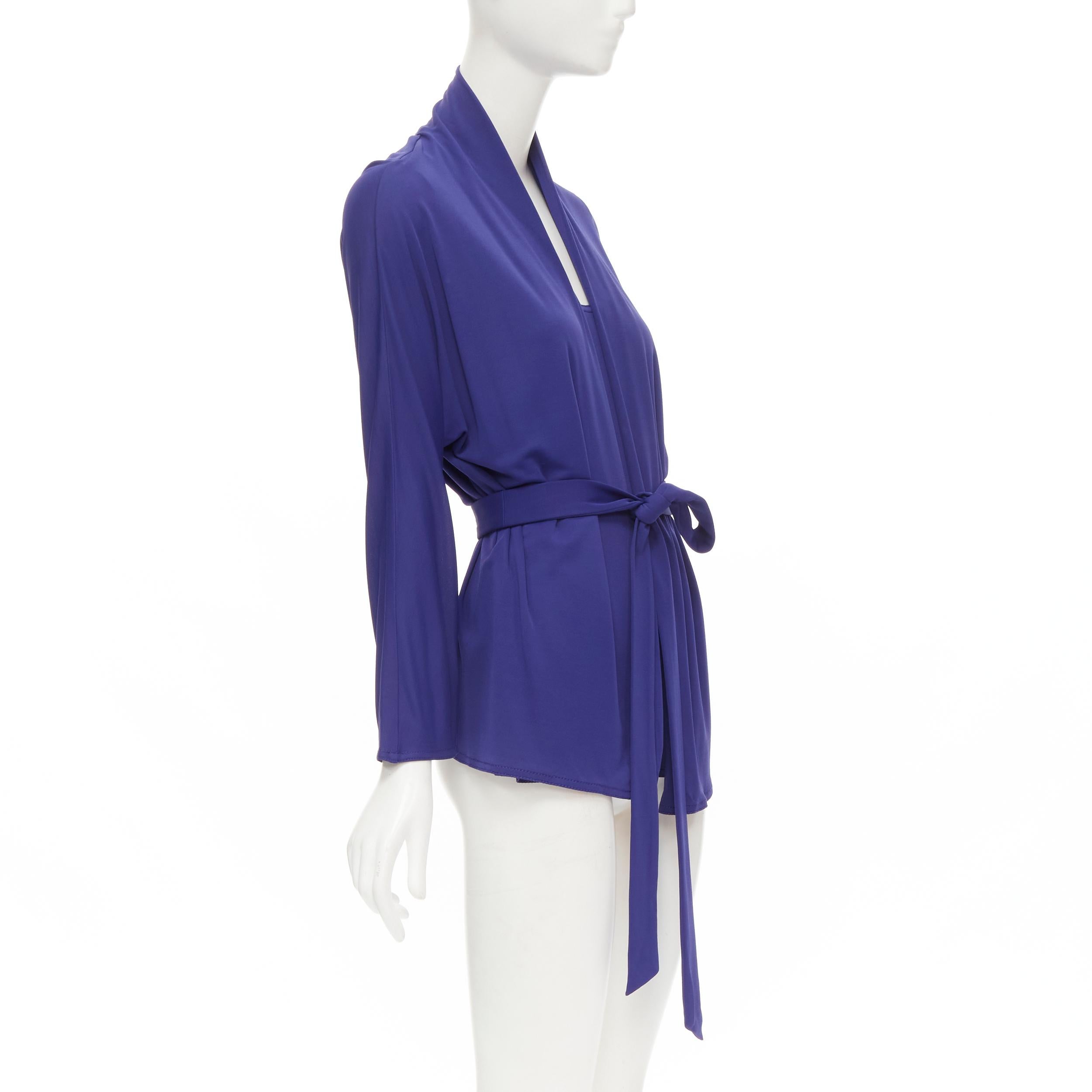 HERMES blue viscose scoop neck double layered belted cardigan top FR40 M In Excellent Condition For Sale In Hong Kong, NT