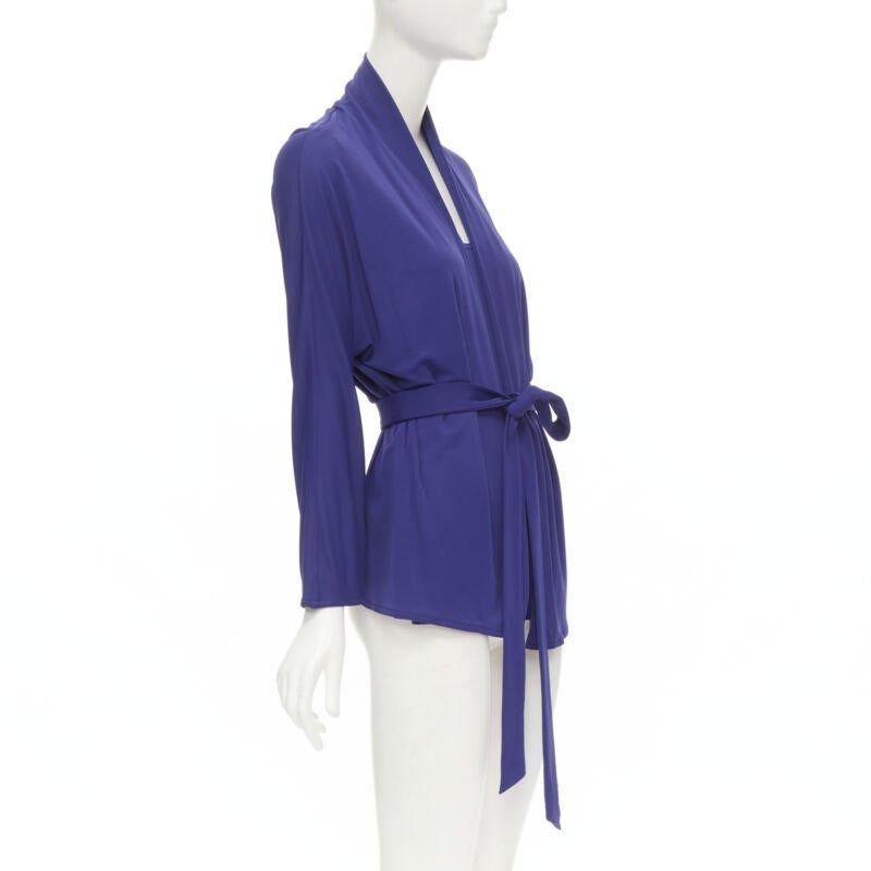 HERMES blue viscose scoop neck double layered belted cardigan top FR40 M In Excellent Condition For Sale In Hong Kong, NT