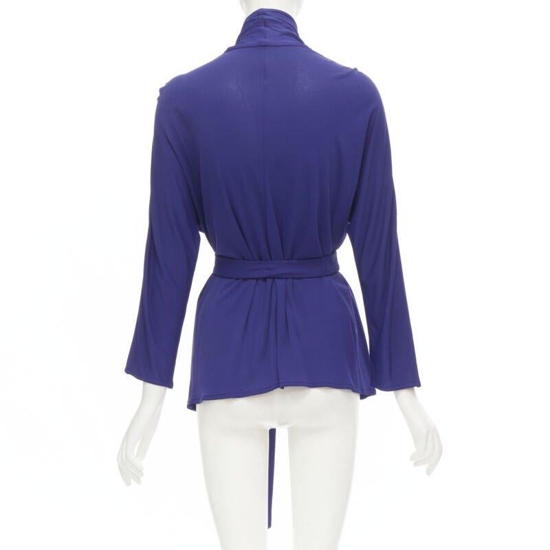HERMES blue viscose scoop neck double layered belted cardigan top FR40 M For Sale 1