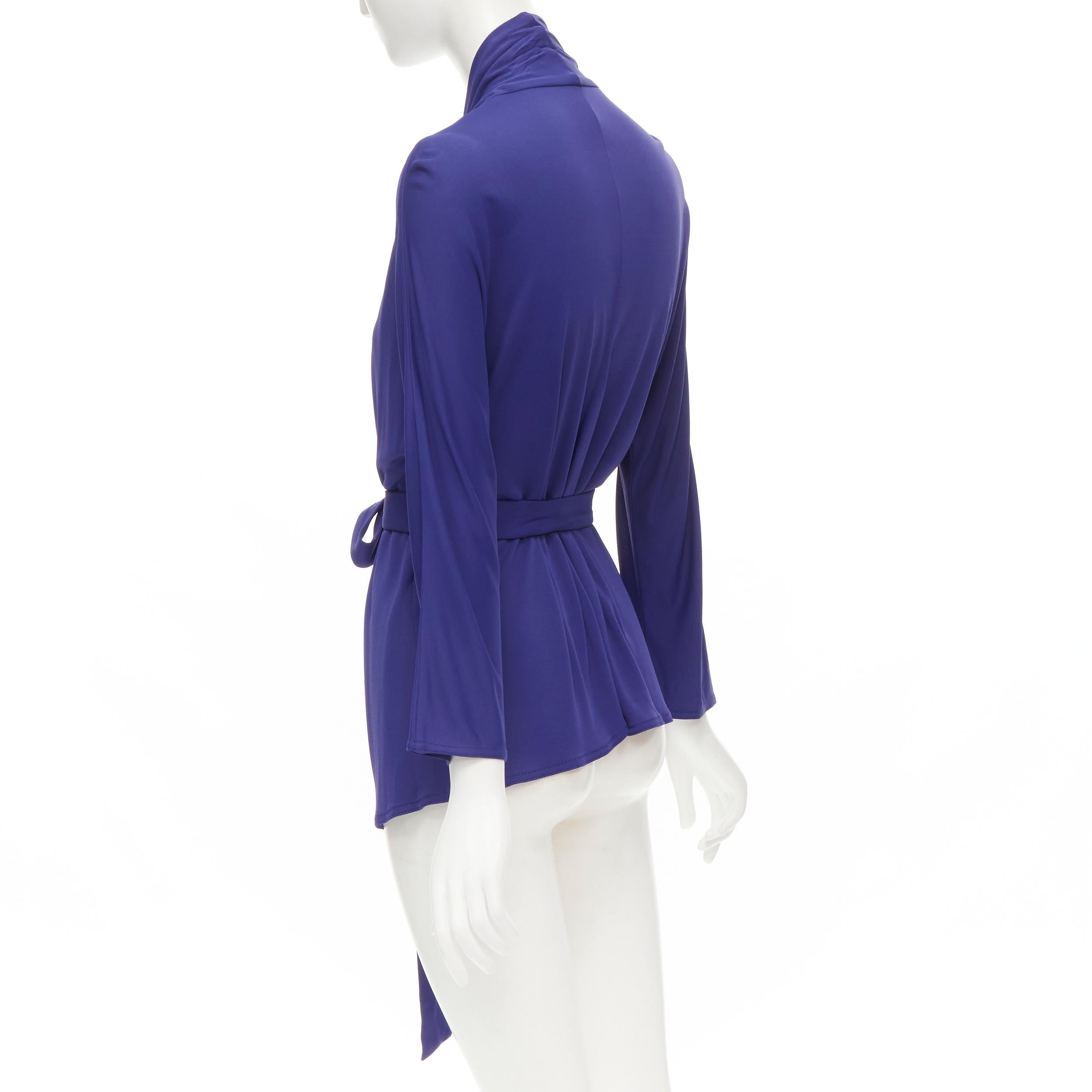 HERMES blue viscose scoop neck double layered belted cardigan top FR40 M For Sale 2