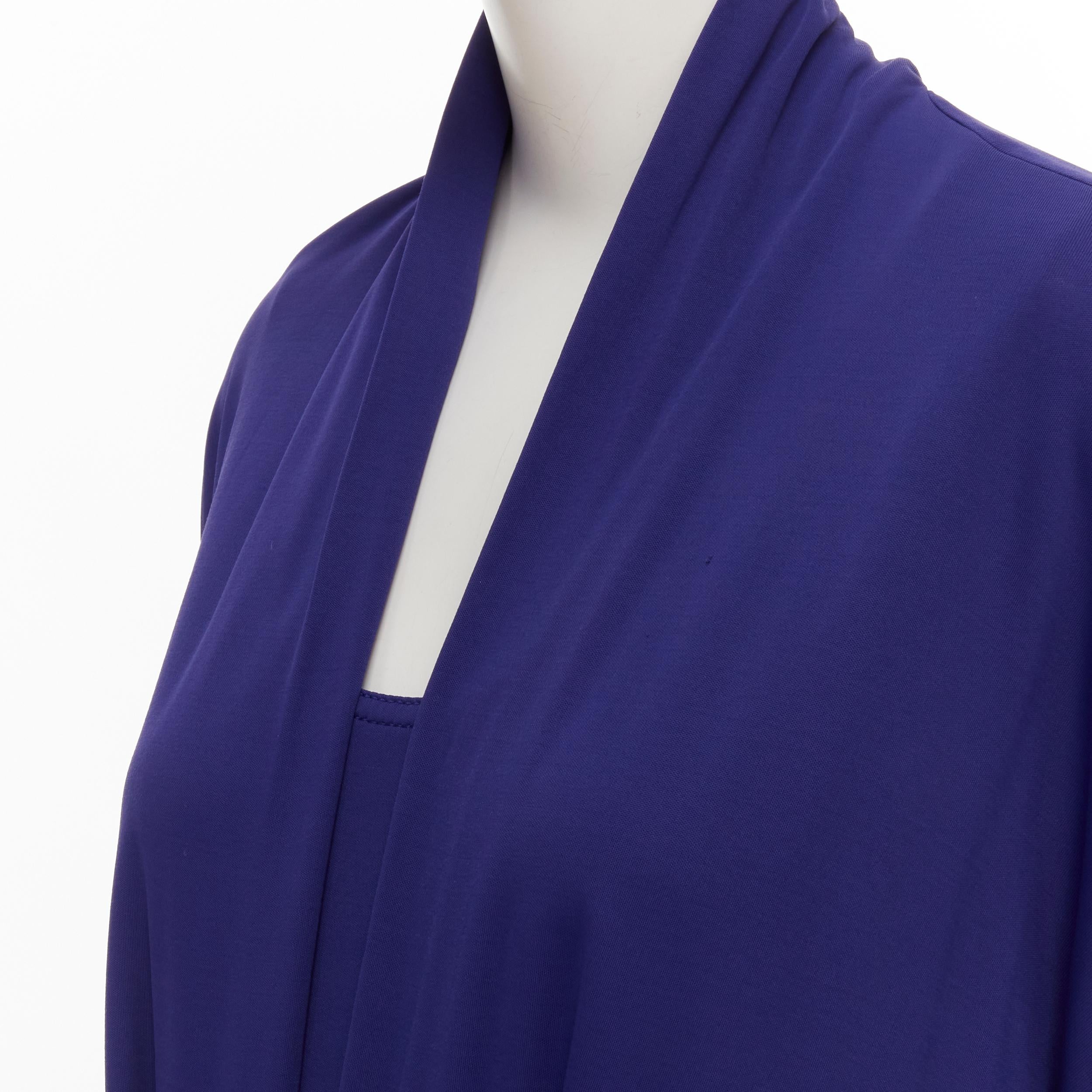 HERMES blue viscose scoop neck double layered belted cardigan top FR40 M For Sale 3