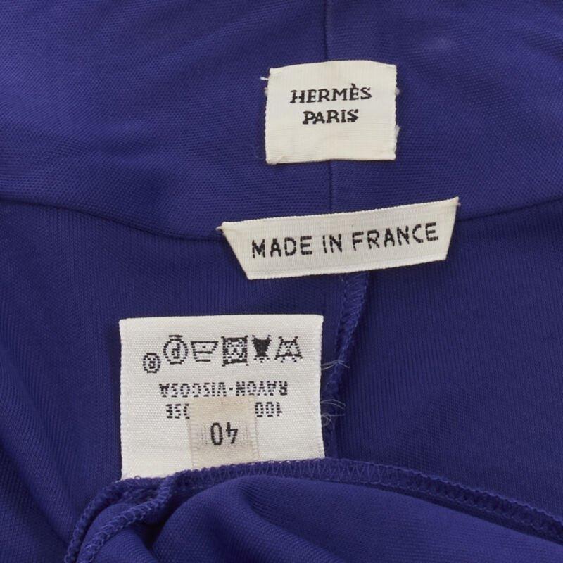 HERMES blue viscose scoop neck double layered belted cardigan top FR40 M For Sale 4