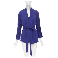 HERMES blue viscose scoop neck double layered belted cardigan top FR40 M
