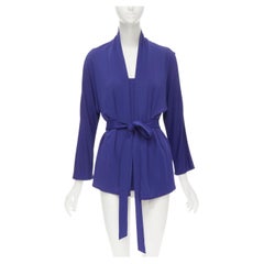 HERMÈS - Cardigan à ceinture double couche en viscose bleue à col bénitier FR40 M