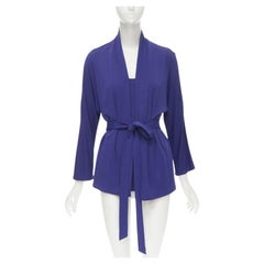 HERMES blue viscose scoop neck double layered belted cardigan top FR40 M