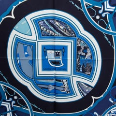 Hermes blue WASHINGTONS CARRIAGE QUILT 140 silk twill plume Scarf Shawl