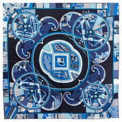Hermes blue WASHINGTONS CARRIAGE QUILT 140 silk twill plume Scarf Shawl
