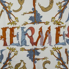 Hermes blue white ALPHABET 3 90 silk twill Scarf