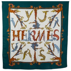 Hermes blue white ALPHABET 3 90 silk twill Scarf