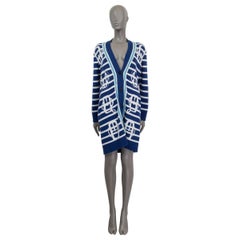 HERMES blue white cashmere BOUCLERIE MODERNE Cardigan Sweater 34 XXS