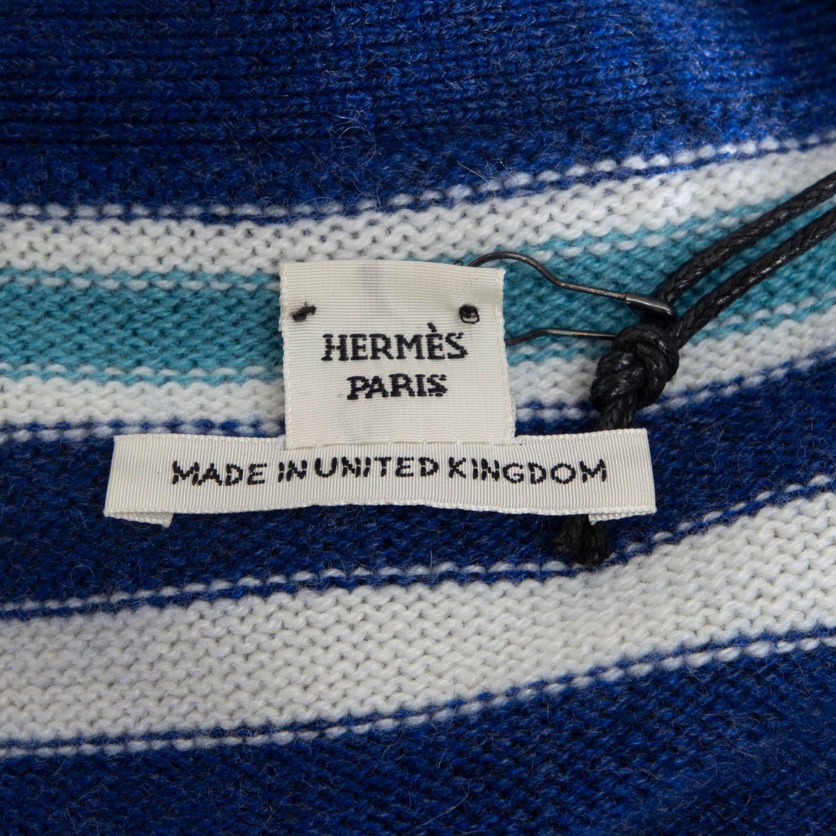 HERMES blue white cashmere BOUCLERIE MODERNE Cardigan Sweater 34 XXS In Excellent Condition For Sale In Zürich, CH