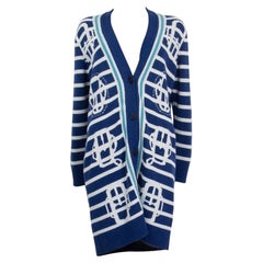 HERMES azul blanco cachemira BOUCLERIE MODERNE Cárdigan Jersey 34 XXS