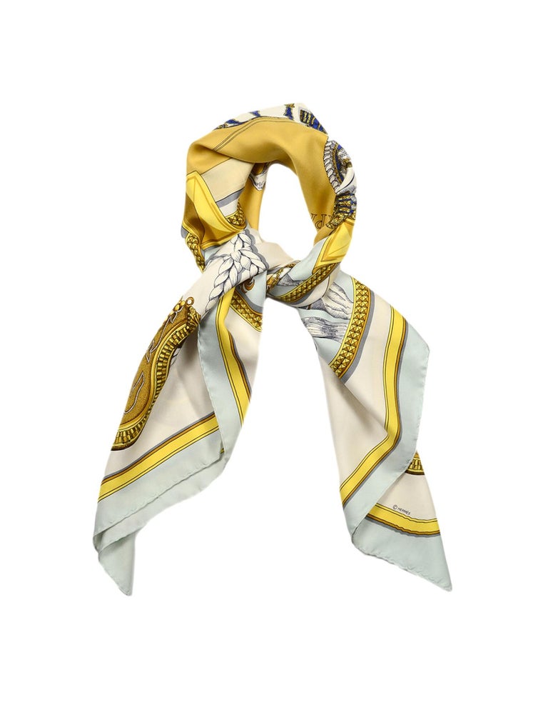 Hermes Blue/White/Gold Grand Apparat 90cm Silk Scarf For Sale at ...