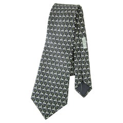 HERMES azul blanco verde 100% seda cabra árbol de montaña estampado corbata formal