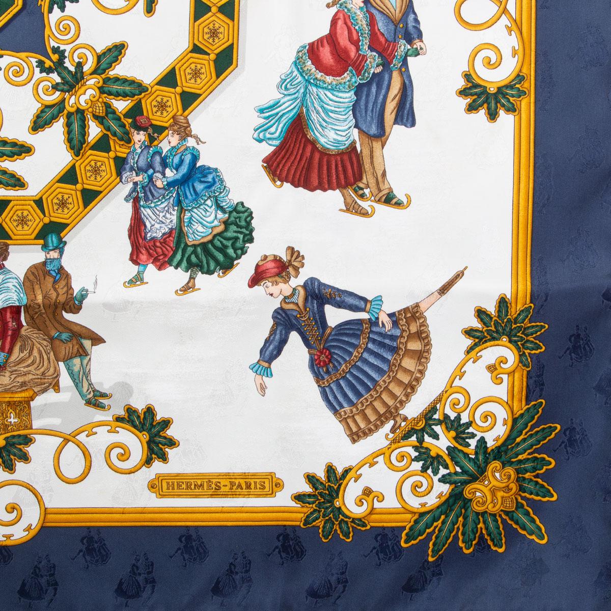 Hermes blue white LES JOIES D'HIVER 90 silk twill jacquard Scarf In New Condition In Zürich, CH