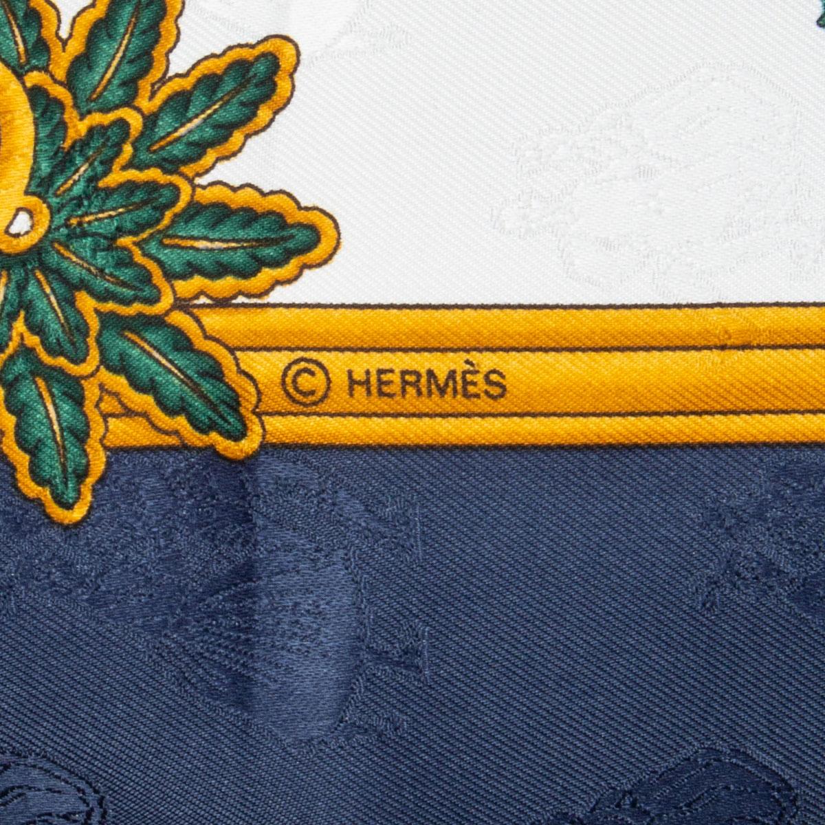 Hermes blue white LES JOIES D'HIVER 90 silk twill jacquard Scarf 1