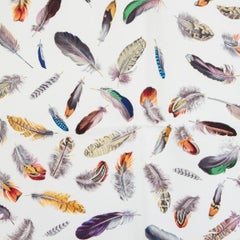 Hermes blue & white PLUMES 90 silk twill Scarf