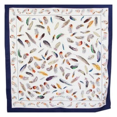 Hermes blue & white PLUMES 90 silk twill Scarf