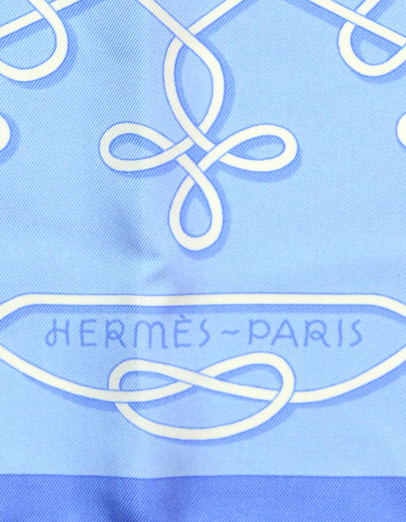 Women's Hermes Blue/White Printed 90cm Silk Scarf